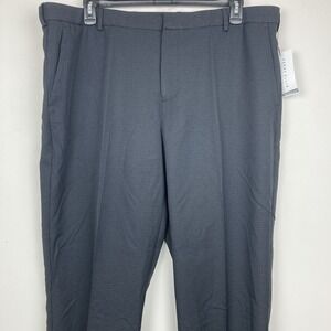 Perry Ellis Modern-Fit Flat Front Dress Pants 40W 32L Black Grey Plaid